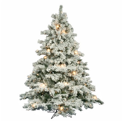 Vickerman Flocked Alaskan 6.5 Foot Frosted Prelit Artificial Christmas Tree with White Lights for Holiday Season