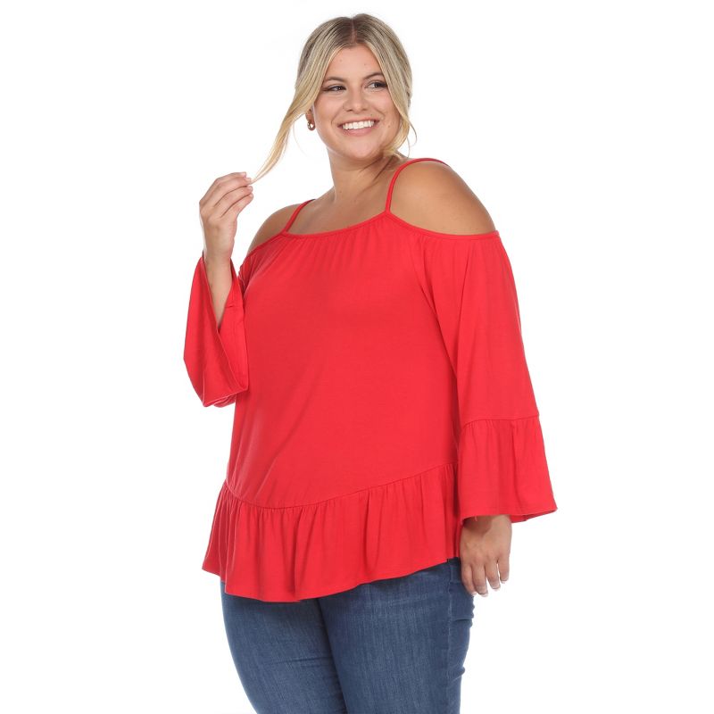 Plus Size Cold Shoulder Ruffle Sleeve Top -White Mark, 2 of 6