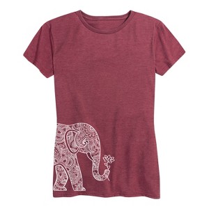 Women's - Instant Message - Elephant Holding Lotus Short Sleeve Graphic T-Shirt - 1 of 4