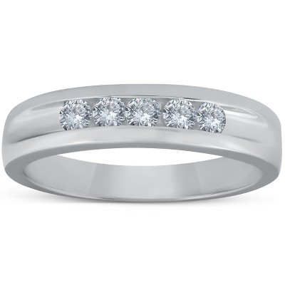 Pompeii3 1/2ct Diamond Mens Wedding Ring Channel Set High Polished Band 14K White Gold - Size 8.5