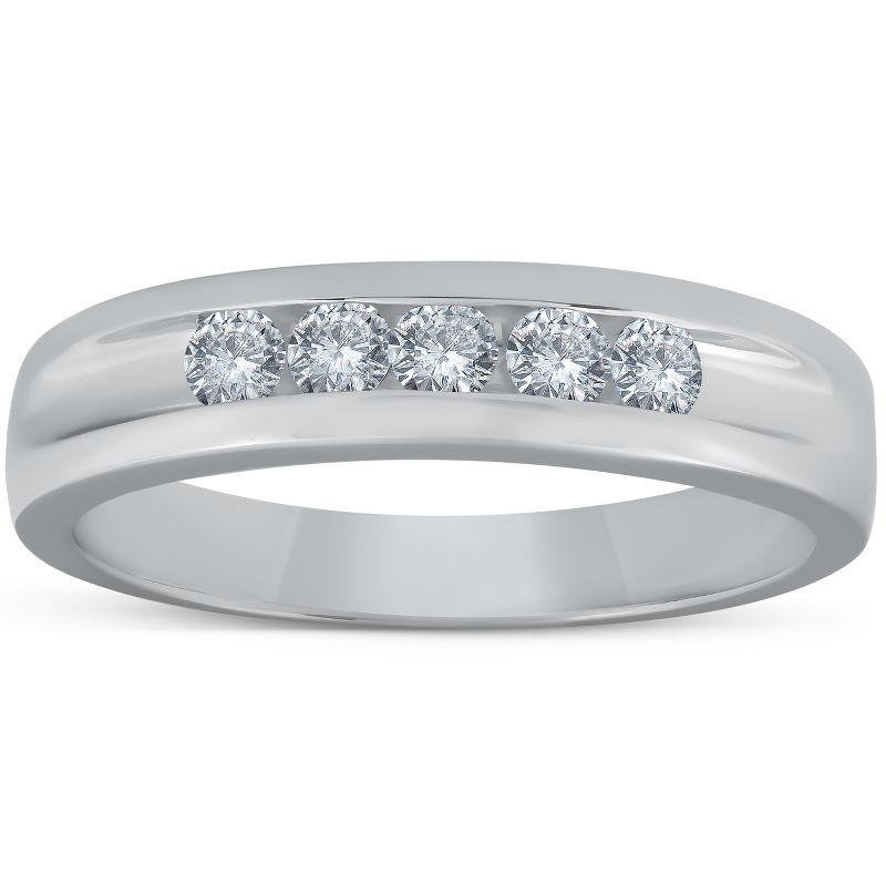 Pompeii3 1/2ct Diamond Mens Wedding Ring Channel Set High Polished Band 14K White Gold - Size 9.5, 1 of 6