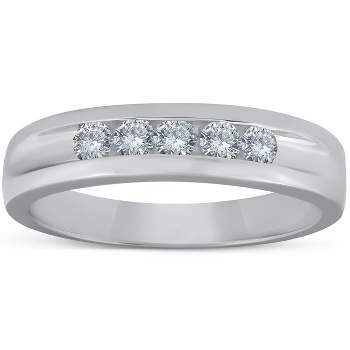 Pompeii3 1/2ct Diamond Mens Wedding Ring Channel Set High Polished Band 14K White Gold - Size 7