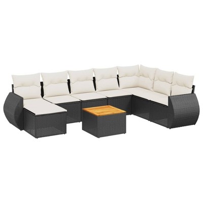 vidaXL Patio Sofa Set with Cushions Outdoor Furniture 9 Piece Poly Rattan - Black and Cream