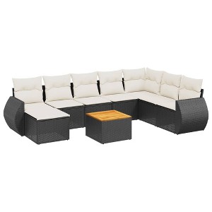 vidaXL Patio Sofa Set with Cushions Outdoor Furniture 9 Piece Poly Rattan - Black and Cream - 1 of 4