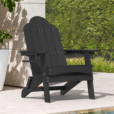Arceso Folding Adirondack Chair,  15 Inch HDPS Fire Pit Patio Chairs Weather Resistant, Modern Plastic Outdoor Chairs with Cup Holder