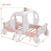 Angel Sar Twin Size Princess Carriage Bed with Crown, Wood Platform Car Bed with Stairs, Pink White - 3 of 4