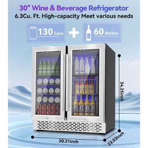 RLPI Dual Zone 30 in. Built-In/Freestanding 60-Wine Bottles and 130-Cans with RGB LED Lighting, Stainless Steel - 1 of 4