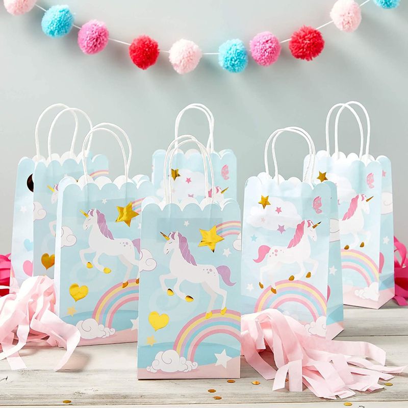 Blue Panda 24 Pack Small Unicorn Favor Bags with Handles, Pastel Rainbow Birthday Party Decorations, 5.5 x 8.6 x 3 In, 3 of 11