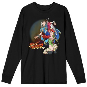 Men's Street Fighter Classic Video Game Chun Li & Cammy Black Long Sleeve Shirt - 1 of 1