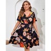 Clearlove Summer Plus Size V Neck Wrap Dress High Waisted Short Sleeves Summer Casual Midi Dress with Belt - 4 of 4