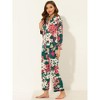 cheibear Women's Satin Floral Button Down Long Sleeve 2-Piece Lounge Set - 3 of 4