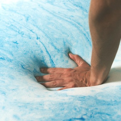 Twin 1.5 Inch Blue and Cream Memory Foam Mattress Topper