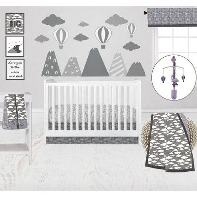 Bacati - Clouds in the City White/Gray 10 pc Crib Bedding Set with 2 Crib Fitted Sheets