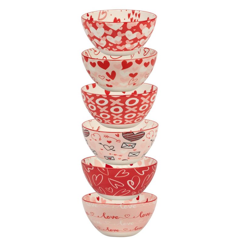 Certified International Set of 6 Valentine&#39;s Day Dining Bowls Red/White, 3 of 5