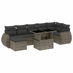 vidaXL 8 Piece Patio Sofa Set with Cushions Gray Poly Rattan - without storage - 1 of 4