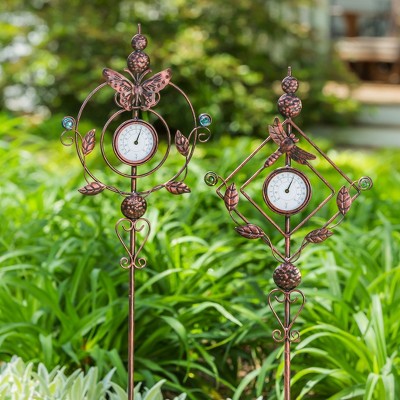 Rustic Bronze Butterfly Thermometer Garden Stake