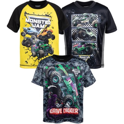 Monster Jam Trucks Grave Digger Megalodon El Toro Loco 3 Pack T-Shirts Black/Yellow 