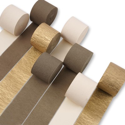 PartyWoo Crepe Paper Streamers Brown Gold Sand White 8 Rolls 656 ft 1.8 In x 82 Ft Roll