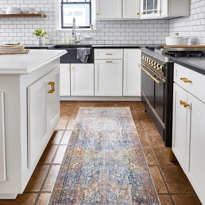 Rust and Blue Vintage Medallion Fringe Runner Rug