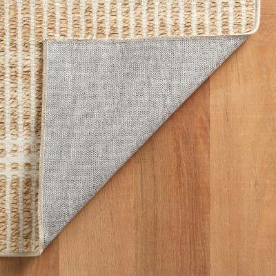 Arbor Natural Beige and White Stripe Washable Synthetic Rug, 4' x 6'