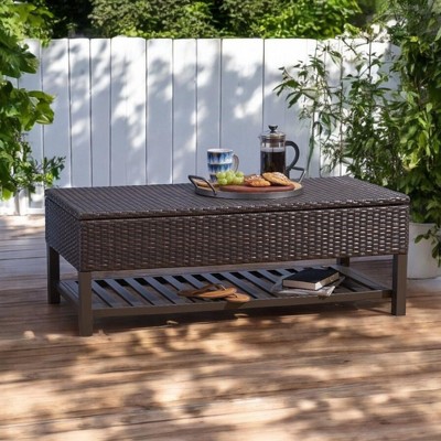 Alilang 50.50 inch Wicker Storage Bench with Slatted Bottom Shelf and Sturdy Frame-Brown multi
