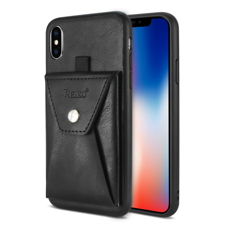Reiko iPhone X/iPhone XS Durable Leather Protective Case with Back Pocket in Black, 2 of 5