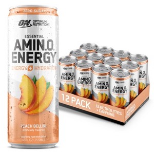 Optimum Nutrition Amino Energy Sparkling Hydration Drink, Peach Bellini - 12 Fl Oz (Pack of 12) - 1 of 4