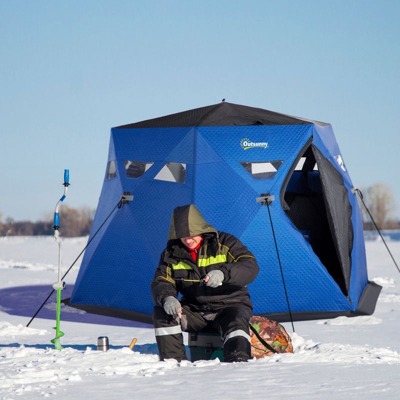 Outsunny 4 Person Insulated Ice Fishing Shelter 360-Degree View, Pop-Up Portable Ice Fishing Tent with Carry Bag, Two Doors and Anchors, Dark Blue, 3 of 7
