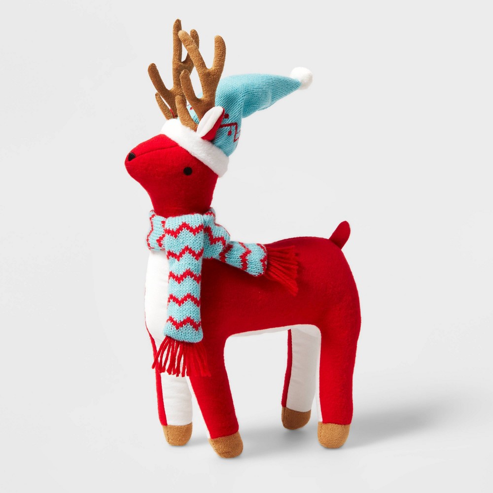 Plush Reindeer with Hat & Scarf Decorative Figurine Red - Wondershop