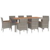vidaXL Patio Dining Set with Cushions Outdoor Dinner Armchair Gray Poly Rattan - 74.8" Table Length 8 Items - 3 of 4