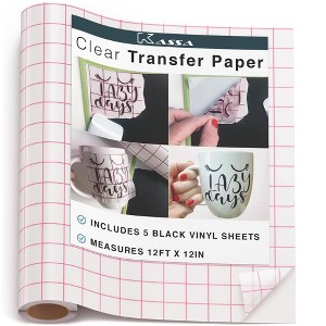 Kassa Transfer Tape Roll for Vinyl - Clear | 12 in x 12 ft, 5 Black Vinyl Sheets Included | For DIY Art Projects - 1 of 4
