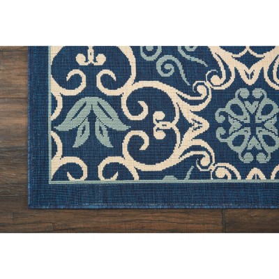 Navy Floral Synthetic Rectangular 4' x 6' Area Rug
