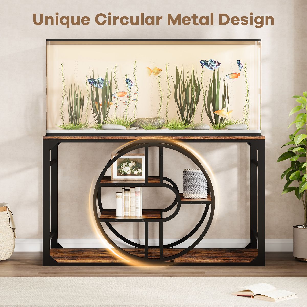 52'' Metal Aquarium Stand with Power Outlets, Cabinet for Fish Tank Accessories Storage - Suitable for Fish Tank Stand, Turtle, Reptile Terrarium - thumbnail 6