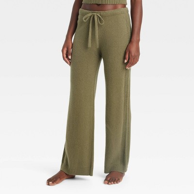 Image of Women's Sweater Wide-Leg Pajama Pants - Auden™ Olive Green M