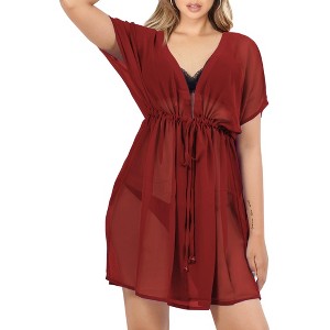LA LEELA Women's Beachwear Summer Swim Beach Cover Ups for Bikini Sheer Cover up Dress Bathing Suit Swimsuit Coverups for Women - 1 of 4