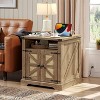 MaseiKar Farmhouse End Table with Charging Station, Large End Tables for Living Room, Large Bedside Table with Rattan-Like Barn Door, Wooden Square - 2 of 4