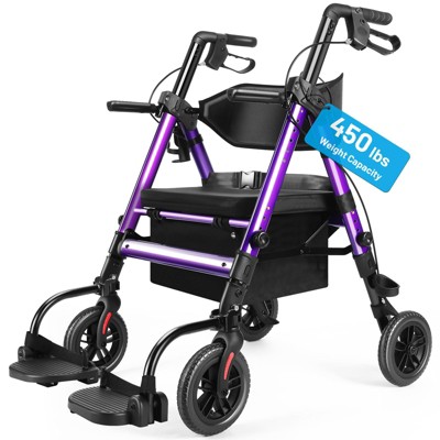 Lycvki Heavy Duty Foldable 2 in 1 Rollator Walker for Seniors with Adjustable Chair and Brake