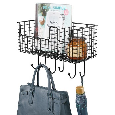 Mdesign Wall Mount 2 Tier Metal Mail Organizer Storage Basket, 6 Hooks :  Target