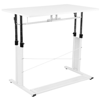 White Adjustable Height Standing Desk with Keyboard Tray