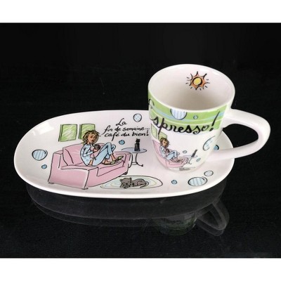 Jiallo La fin de semaine cafe du bien! Espresso! 80cc Cup & Saucer Set of 2