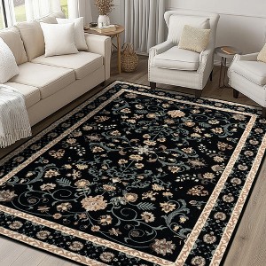 Area Rugs for Living Room Vintage Floral Non-Slip Rug Stain Resistant Low Pile Carpets for Bedroom Dining Room Farmhouse - 1 of 4
