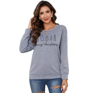 Christmas Sweatshirts for Women Cute Funny Sweatshirt Crew Neck Long Sleeve Xmas Holiday Tree Graphic Pullover Tops - 1 of 4