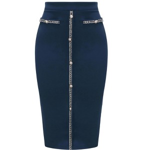 INSPIRE CHIC Women's High Waist Business Work Tweed Trim Button Decor Bodycon Skirts - 1 of 4