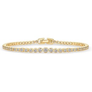 14K-18K Gold Plated Simulated Diamonds Bezel Set Tennis - Round Pear Heart Statement Bride Gold Bracelet Stack - Sizes 6.5-7.5 Inch - 1 of 4
