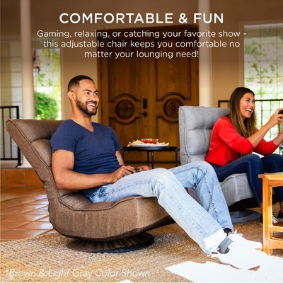 Green Linen Upholstered Folding Floor Gaming Chair with 360-Degree Swivel