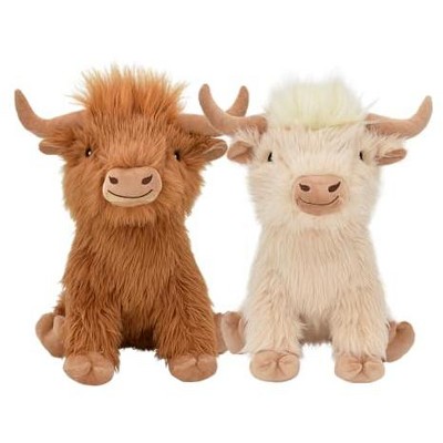 Multipet Highland Cow Plush Dog Toy 2-Pack ¨C Soft Squeaky Farm Animal Toy for Dogs ¨C Assorted Colors (14")