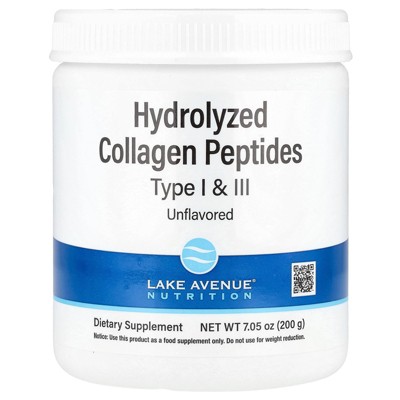 Lake Avenue Nutrition Hydrolyzed Collagen Peptides, Type I & III, Unflavored, 7.05 oz (200 g)