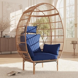 Nasitip Wicker Egg Chair - 500LB Capacity Oversized Lounger with 5 Cushions, Indoor/Outdoor Rattan Hanging Chair, Blue/White - 1 of 4