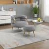 Vynxaria Gray Velvet Barrel Accent Chair with Ottoman - Comfy Lounge Armchair Set - 3 of 4
