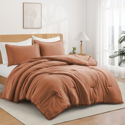 Peace Nest All Season Ball Pom Brushed Cotton Down Alternative Comforter Set with Pillowcases